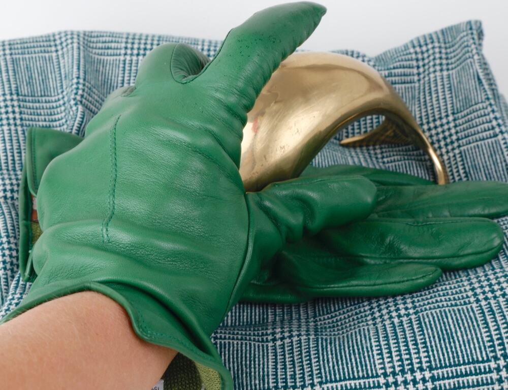 Fratelli Orsini Italy Green Leather Gloves Cashmere Silk Lined Dress Gloves Sz 9